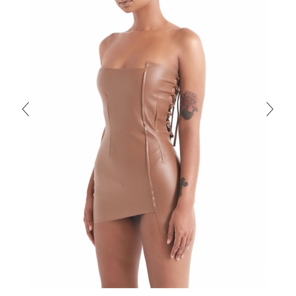 Matte brand leather mini dress